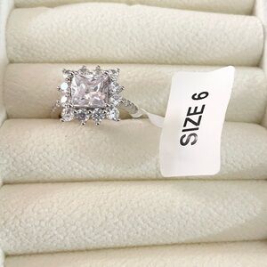 Charmed Aroma - Silver Square Halo Engagement Ring - Size 6
